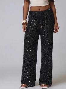 Musera Petite Petite Resort Women Cover Ups Ibiza Boho Sexy Halloween Beach Night Elegant Summer Sequin Wide Leg Crochet Trouser Spring Carvinal Beachwear Black - Black - View 3