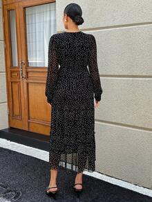 MaterniWear Maternity Polka Dot Print Lantern Sleeve Dress Fall - Black - View 6