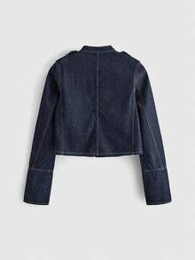 ROMWE Grunge Punk Nautical Punk Vintage Metal Buckle Distressed Washed Denim Lightweight Jacket - Dark Wash - View 6
