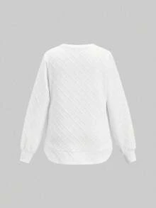 EMERY ROSE Gradient Heart Rhombus Grid Plus Size Women's Long Sleeve Sweatshirt Winter - White - View 5