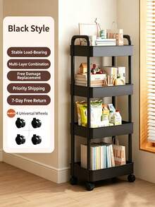 Multi-Functional Rolling Storage Cart, Plastic Organizer Baskets With Woven Handles, Movable Vertical Shelving Unit For Kitchen, Bathroom, Bedroom & Office, Rolling Utility Rack For Home & Desk Storage - Multicolor - View 7