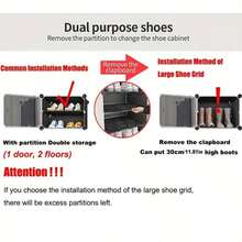 2rows8layer/3rows10layer Shoe Rack With Door, Shoe Cabinet Storage, Portable Shoe Rack, Expandable Vertical Shoe Rack, Can Store 8-60 Pairs Of Shoes, Boots, Slippers, Large DIY Plastic Detachable Shoe Rack, Suitable For Entrywa - Black - View 4