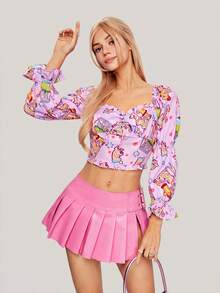 SCOOBY-DOO X SHEIN Women's Cartoon Dog Pattern Cropped Shirt - Multicolor - View 1