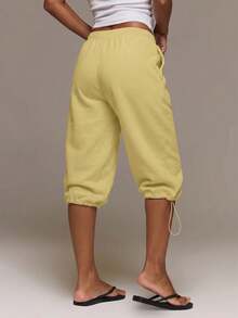 MUSERA Low Rise Adjustable Toggle Cropped Joggers Altitude Spring Summer Cute Vacation Holiday Airport Lounge Casual Everyday - Yellow - View 4