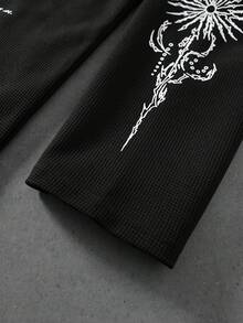 ROMWE MEN Goth 男士深色十字印花時尚寬鬆長袖T恤 - 黑色 - 查看 5