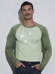 FeverCity Camiseta de hombre con bloques de color, patchwork, letras y pedrería - Multicolor - Ver 1