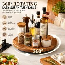 1pc 360 Rotating Wooden Tray, Spice Rack, Kitchen Organizer, Turntable, Multipurpose Wooden Platter, 8-Inch Round Wooden Spice Holder, Suitable For Kitchen Cabinet And Storage, Housewarming, Father'S Day, Graduation Gift - View 13