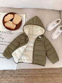 SHEIN Baby Boy Black Winter Thermal Lined Hooded Zip-Up Padded Coat Casual All-Match Versatile Soft Comfortable Sports Suitable For Outdoor Snow Play - Multicolor - View 7