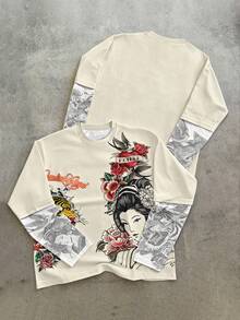 ROMWE MEN Street Life Kaos Pria Motif Karakter dan Macan dengan Blok Warna dan Patchwork - MultiWarna - View 5