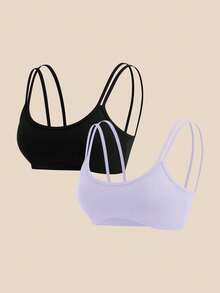 SHEIN Cheerettes 女款素色休閒日常細肩帶運動內衣 2件組 - 彩色 - 查看 3