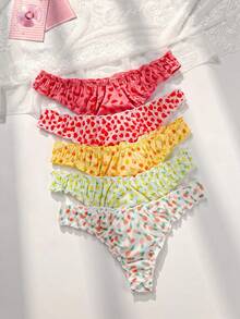 PetitDoll 5pcs Fruit Printed Comfortable Sexy Panties With Sweet Ruffled Edges - Multicolor - View 1