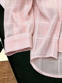 INAWLY 大尺碼休閒通勤格紋襯衫 - 淺粉色 - 查看 3