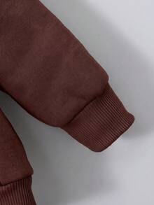 SHEIN 小男孩休閒百搭連帽拉鍊運動衫 - 棕色 - 查看 4