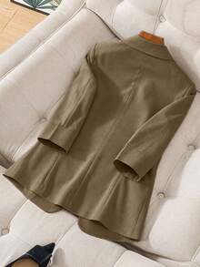 Franclia 3/4 Sleeve Lapel Collar Cinched Waist Linen Blend Commuter Blazer Jacket - Camel - View 2