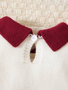 HELLO KITTY AND FRIENDS | SHEIN GraphicGems 新生兒嬰兒毛衣連身衣 3D 毛巾刺繡 紅色與米色 舒適柔軟針織爬行衣 秋冬款 簡約可愛時尚卡通款 適合春秋 - 彩色 - 查看 7