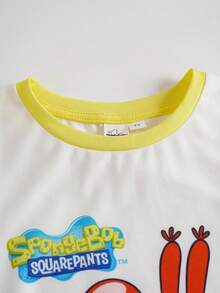 SpongeBob SquarePants | SHEIN Young Boy Cartoon Print Short Sleeve T-Shirt And Shorts Set - Yellow - View 3