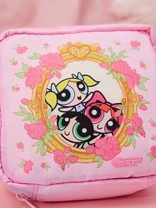 THE POWERPUFF GIRLS X Joivida 1個粉紅色衛生棉收納袋，可愛卡通印花聚酯纖維收納包，便攜式女性衛生用品收納袋，適合女孩與女性，適用於學校、旅行、辦公室及日常使用 - 粉色 - 查看 4