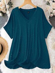 Franclia Plus Size V-Neck Short Sleeve Versatile Fashion Casual Comfortable Soft T-Shirt - Blue - View 1