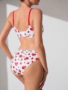 SCOOBY-DOO X SHEIN Cute Red Heart Printed Comfortable Women Lingerie Set - Multicolor - View 2