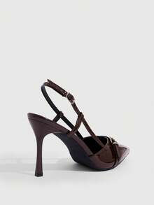 CUCCOO SZL Pointed Stiletto High Heels, Simple Glossy Design, Suitable For Commuting, Dating, Parties, Weddings And Other Occasions To Wear - Brown - View 3