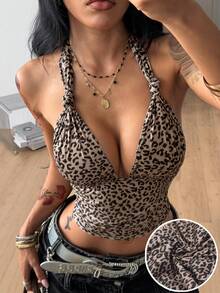Coolane 女款夏季演唱會穿搭街頭風外出穿搭巴西圖案黃色掛脖背心 - 卡其色 - 查看 6