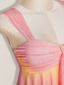 SHEIN ICON Women's Asymmetrical Ombre Mesh Ruffle Hem Camisole - Pink - View 8