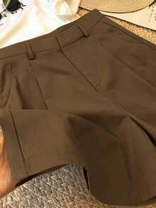 INAWLY Women's Black White Coffee Shorts Casual Commute Business 3 Pieces Set (Belt Not Included) - Multicolor - View 5