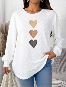 EMERY ROSE Gradient Heart Rhombus Grid Plus Size Women's Long Sleeve Sweatshirt Winter - White - View 1