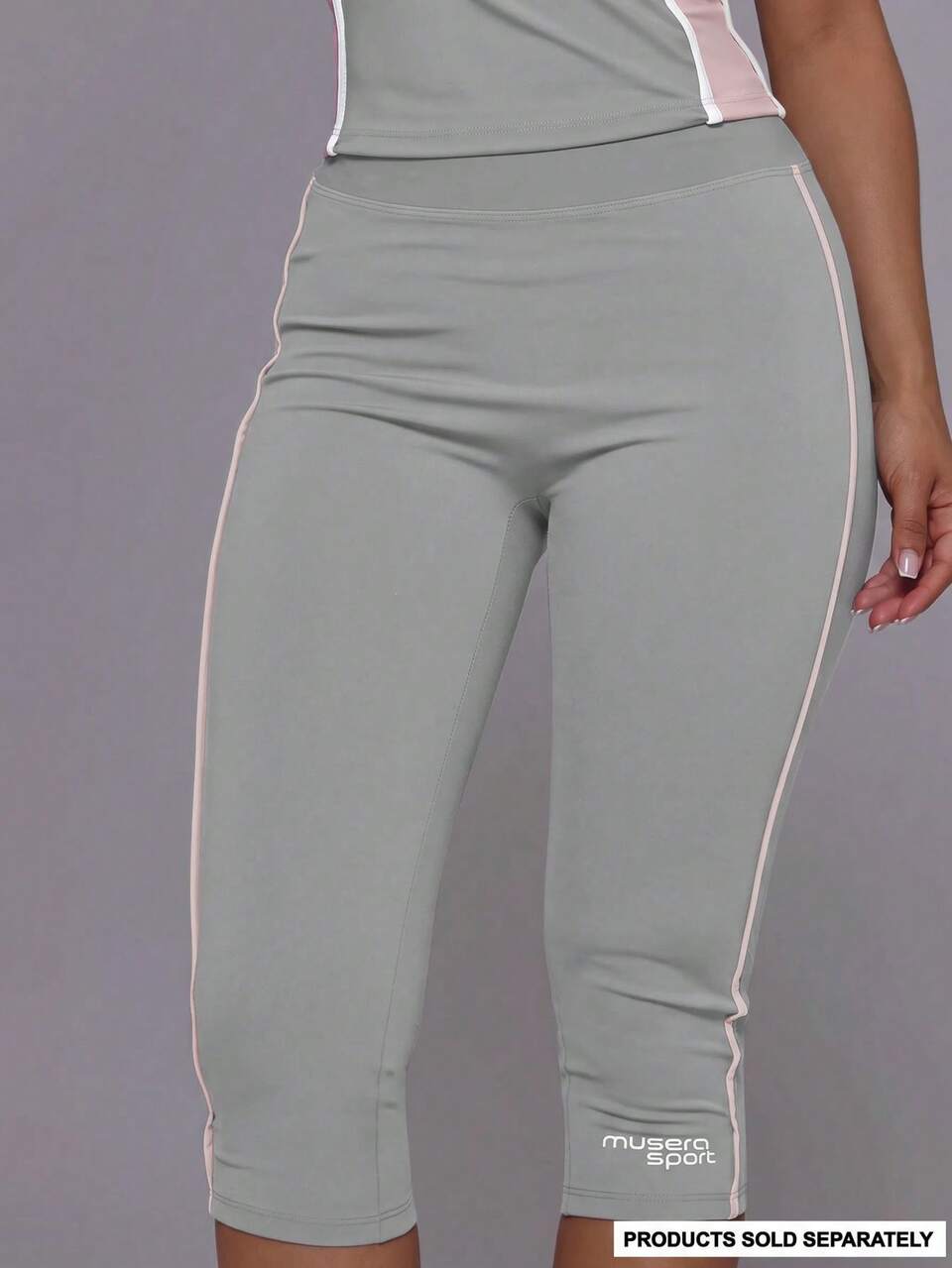 Pantalon Capri de sport ajusté à rayures avec logo sur le côté, taille basse, bas uniquement, style actif mignon vintage Y2K pour gym, pilates, course et usage quotidien