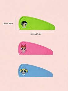 THE POWERPUFF GIRLS X Joivida 1件可愛卡通小女警刺繡乾髮帽，珊瑚絨水洗材質，柔軟吸水且快速乾燥，適用於日常護髮、洗澡、淋浴、SPA、旅行，也是週年紀念或生日的獨特個性化禮物 - 彩色 - 查看 3