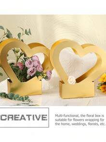 2PCS Heart Shaped Flower Gift Box Foldable Handle Portable Bouquet Bag Paperboard Material Floral Arrangement Container For Valentine Wedding Mother Day Party Celebration Floral Supplies Gift Wrapping Elegant Decoration - multicolor - View 5