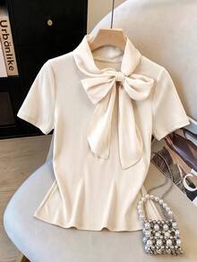 GlowEve CURVE Plus Size Women's Tie Neck Casual Versatile Daily Wear Top - Apricot - View 1