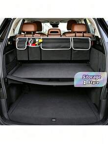 Universal Car Seat Back Storage Bag, Large Capacity Oxford Cloth Car Trunk Organizer Bag With Multiple Pockets, Multi-Functional Storage Net Pouch, Car Storage Solution - Black - View 1