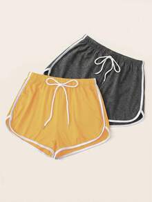 SHEIN Women's Casual Sports Colorblock Trim 2 Pieces Loungewear Bottoms - Multicolor - View 3