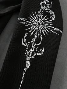 ROMWE MEN Goth 男士深色十字印花時尚寬鬆長袖T恤 - 黑色 - 查看 6