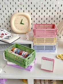 5Pcs Foldable Plastic Storage Baskets, Desktop Organizer Bins For Stationery Tape & Small Tools - Multicolor - View 3