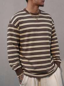 DAZY Summer Striped Multicolor Men's T-Shirt - Brown - View 1