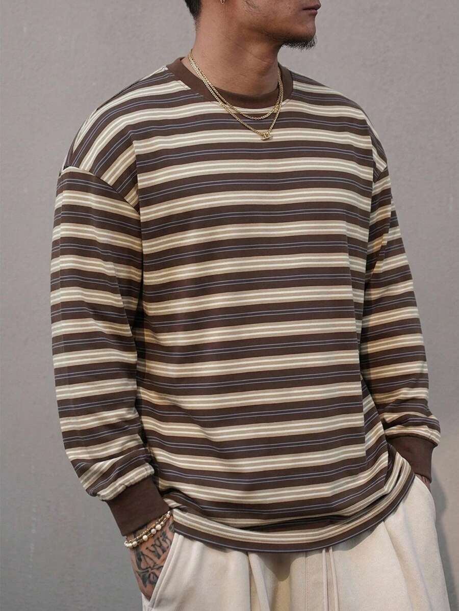 DAZY Summer Striped Multicolor Men's T-Shirt - Brown - View 1