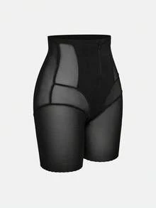 SHAPORA 1件女款純色前拉鍊塑形短褲 - 黑色 - 查看 10
