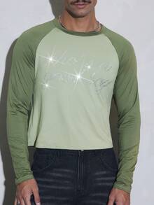 FeverCity Camiseta de hombre con bloques de color, patchwork, letras y pedrería - Multicolor - Ver 6