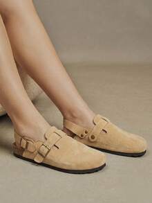 Solecia Men Shoes Spring And Summer New Suede Texture Double Buckle Back Help Design Flat Bottom Comfortable Slip-On Men's Shoes Casual Wear, Travel Vacation - Apricot - View 7