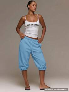 MUSERA Low Rise Adjustable Toggle Cropped Joggers Altitude Spring Summer Cute Vacation Holiday Airport Lounge Casual Everyday - Teal Blue - View 1