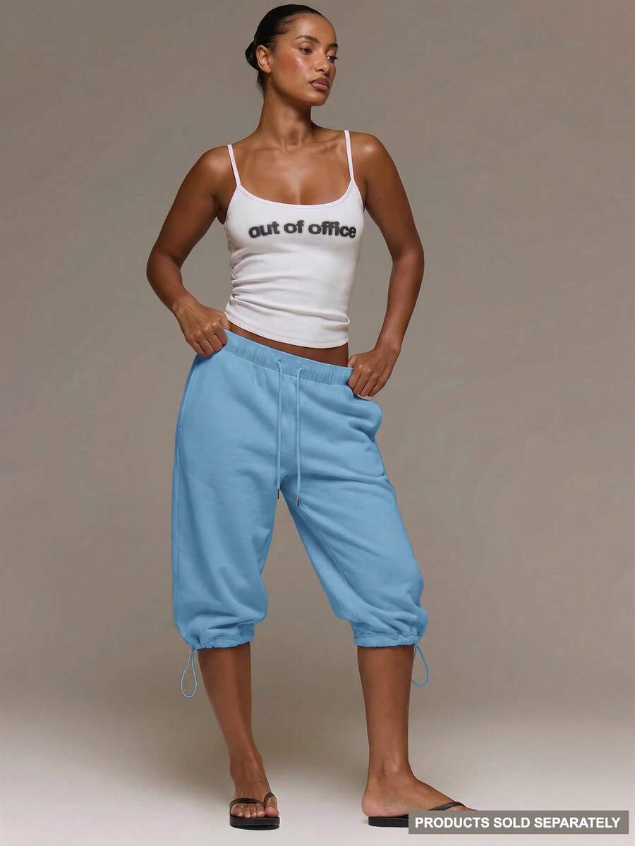 MUSERA Low Rise Adjustable Toggle Cropped Joggers Altitude Spring Summer Cute Vacation Holiday Airport Lounge Casual Everyday - Teal Blue - View 1