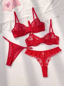 PetitDoll Conjunto de lencería transparente y sexy de 4 piezas en color rojo - Rojo - Ver 2