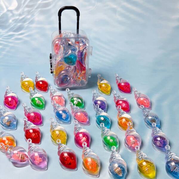 Simulation Colorful Luminous Conch Made Of Resin. It Glows In Dark Environment. Great Creative DIY Craft Material And Props For Pretend Play. Comes With Mini Suitcase Storage For Easy Organization And Carrying.