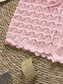 Soleia Knitted Crochet Drawstring Hollow Out Slim Fit Cover-Up Shorts - Pink - View 6