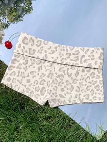 Comfortcana Women's Summer Casual Leopard Print Folded Waist Shorts - Light Grey - View 2