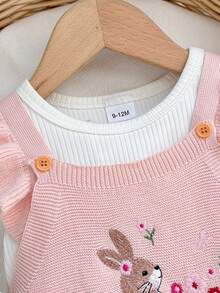 Cozy Pixies 嬰兒女寶寶新生兒針織連身衣長褲，刺繡兔子花卉圖案 - 白色 - 查看 4