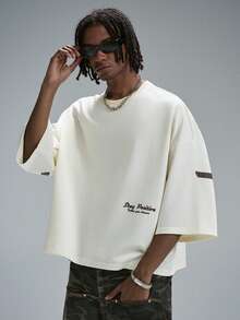 STYNVO 男士舒適衛衣布圓領短袖T恤，大字母圖案印花，熱銷短袖T恤，休閒度假、簡約辦公、日常約會、居家休閒、時尚派對、聚會適用，適合自穿或送禮給朋友，春夏熱銷 Yamamoto 短袖T恤 - 杏色 - 查看 5