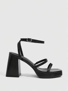 CUCCOO SZL 女款時尚條紋高跟涼鞋，聖誕假期與夏季必備 - 黑色蜥蜴紋 - 查看 2